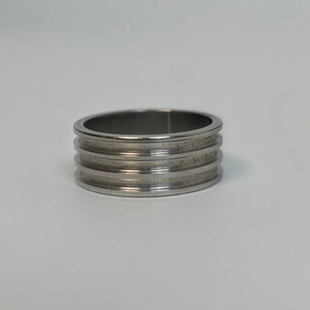 Stainless Steel Ribbed Multi Groove Band Ring Size 7.5 Industrial Minimalist